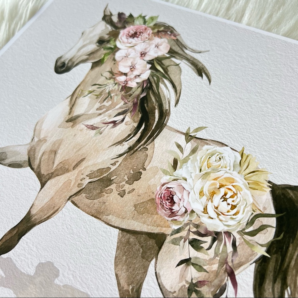 Floral Horse Watercolor Illustration Wall Art Print Poster Unframed - Picture 12 of 17